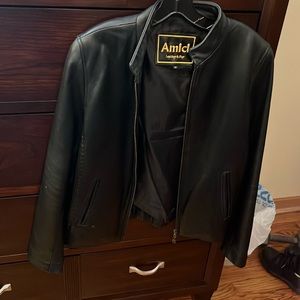 women’s leather Black waist length jacket size medium